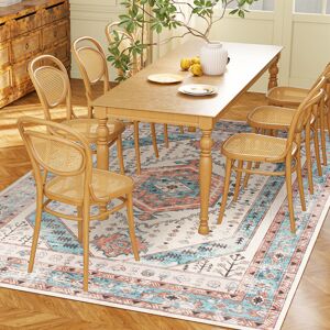 HOMCOM 4x6 Area Rug, Vintage Machine Washable Rug, Non-Slip Floor Carpet for Living Room, Bedroom, Dining Room, Brown and Blue HOMCOM 4x6 Area Rug, Vintage Machine Washable Rug, Non-Slip Floor Carpet for Living Room, Bedroom, Dining Room, Brown and Blue