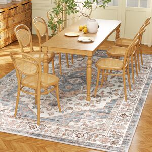 HOMCOM 5x7 Area Rug, Vintage Machine Washable Rug, Non-Slip Carpet for Living Room, Bedroom, Dining Room, Brown & Light Blue HOMCOM 5x7 Area Rug, Vintage Machine Washable Rug, Non-Slip Carpet for Living Room, Bedroom, Dining Room, Brown & Light Blue