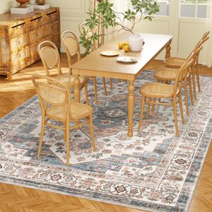 HOMCOM 8x10 Area Rug, Vintage Machine Washable Rug, Non-Slip Carpet for Living Room, Bedroom, Dining Room, Brown & Light Blue HOMCOM 8x10 Area Rug, Vintage Machine Washable Rug, Non-Slip Carpet for Living Room, Bedroom, Dining Room, Brown & Light Blue