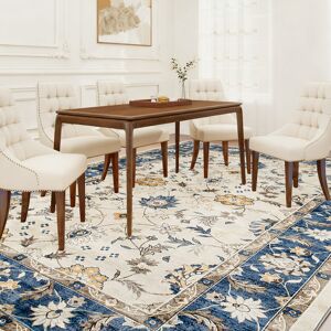 HOMCOM Machine Washable Area Rug 5x7, Non-Slip Boho Floral Print Floor Carpet for Living Room, Bedroom, Dining Room, Blue HOMCOM Machine Washable Area Rug 5x7, Non-Slip Boho Floral Print Floor Carpet for Living Room, Bedroom, Dining Room, Blue