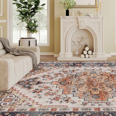 HOMCOM Area Rug 4x6, Machine Washable Rug, Non-Slip Boho Print Pattern Medallion Carpet for Living Room, Bedroom, Tawny Brown HOMCOM Area Rug 4x6, Machine Washable Rug, Non-Slip Boho Print Pattern Medallion Carpet for Living Room, Bedroom, Tawny Brown