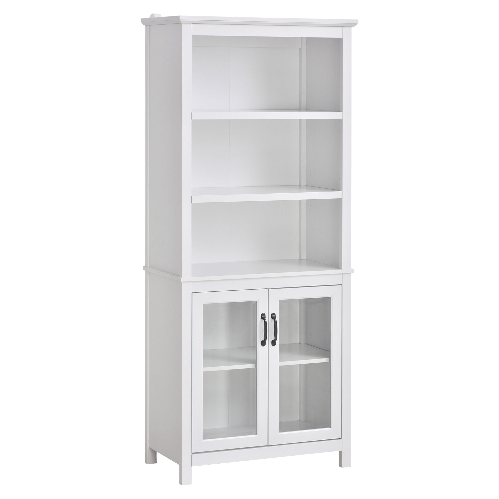 HOMCOM Bookcase, Elegant Bookshelf Cabinet with 3 Open Shelves and Double-Door Cabinet for Home Office, Living Room, Display Cabinet, White