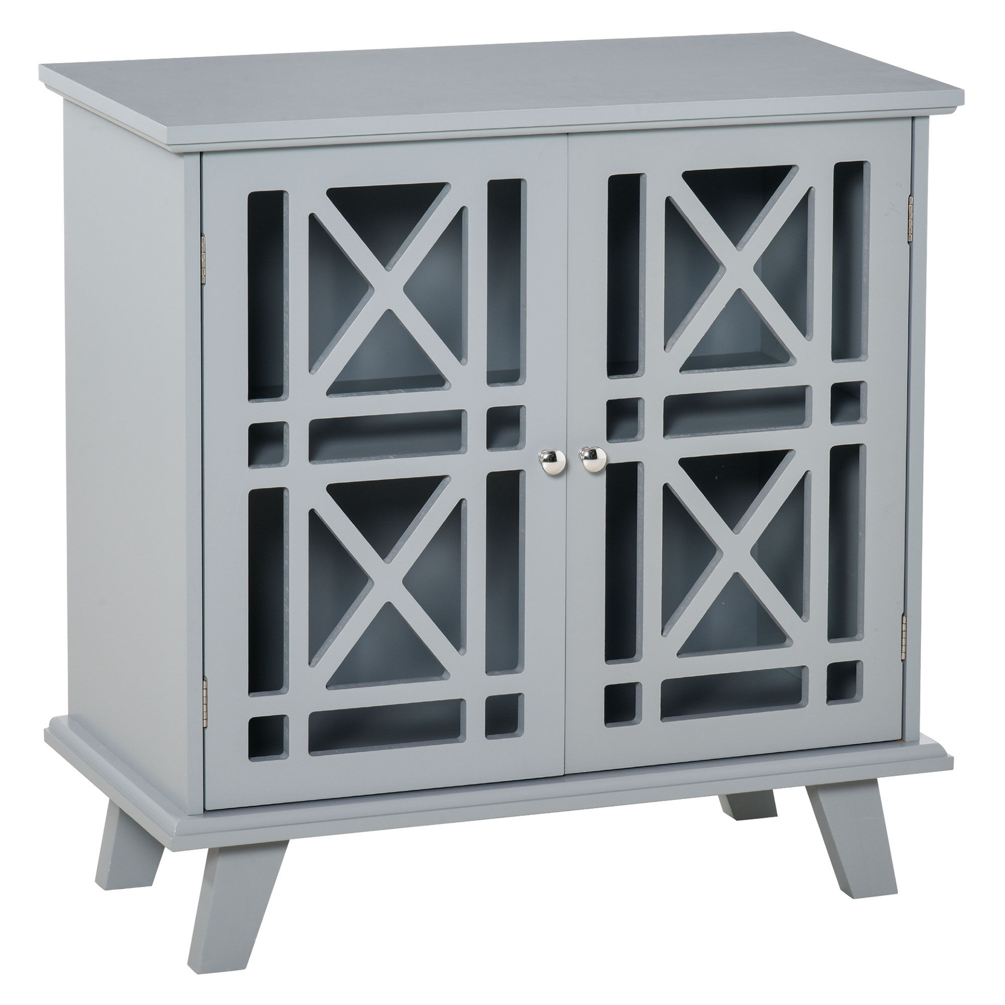 HOMCOM Accent Storage Cabinet Gray Sideboard Buffet Console with Fretwork Doors for Kitchen Dining Living Room Entryway   Aosom.com