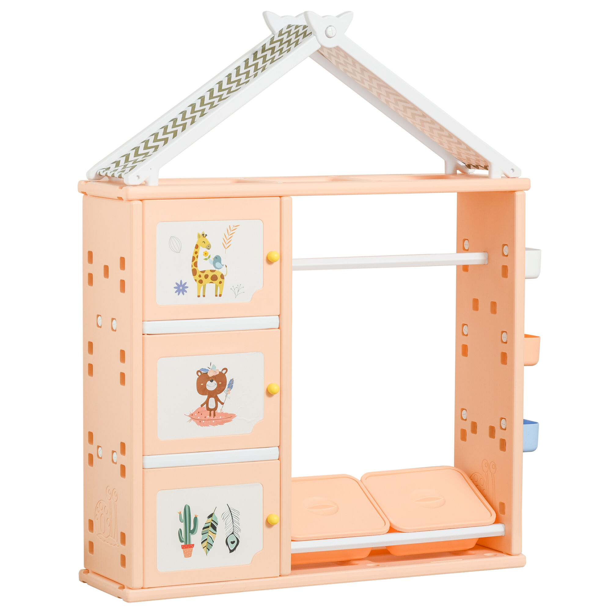 Qaba Orange Toy Organizer and Storage Solution Complete Book Shelf with Cabinet Hanger Box and Basket Optimal Kids Room Storage   Aosom.com