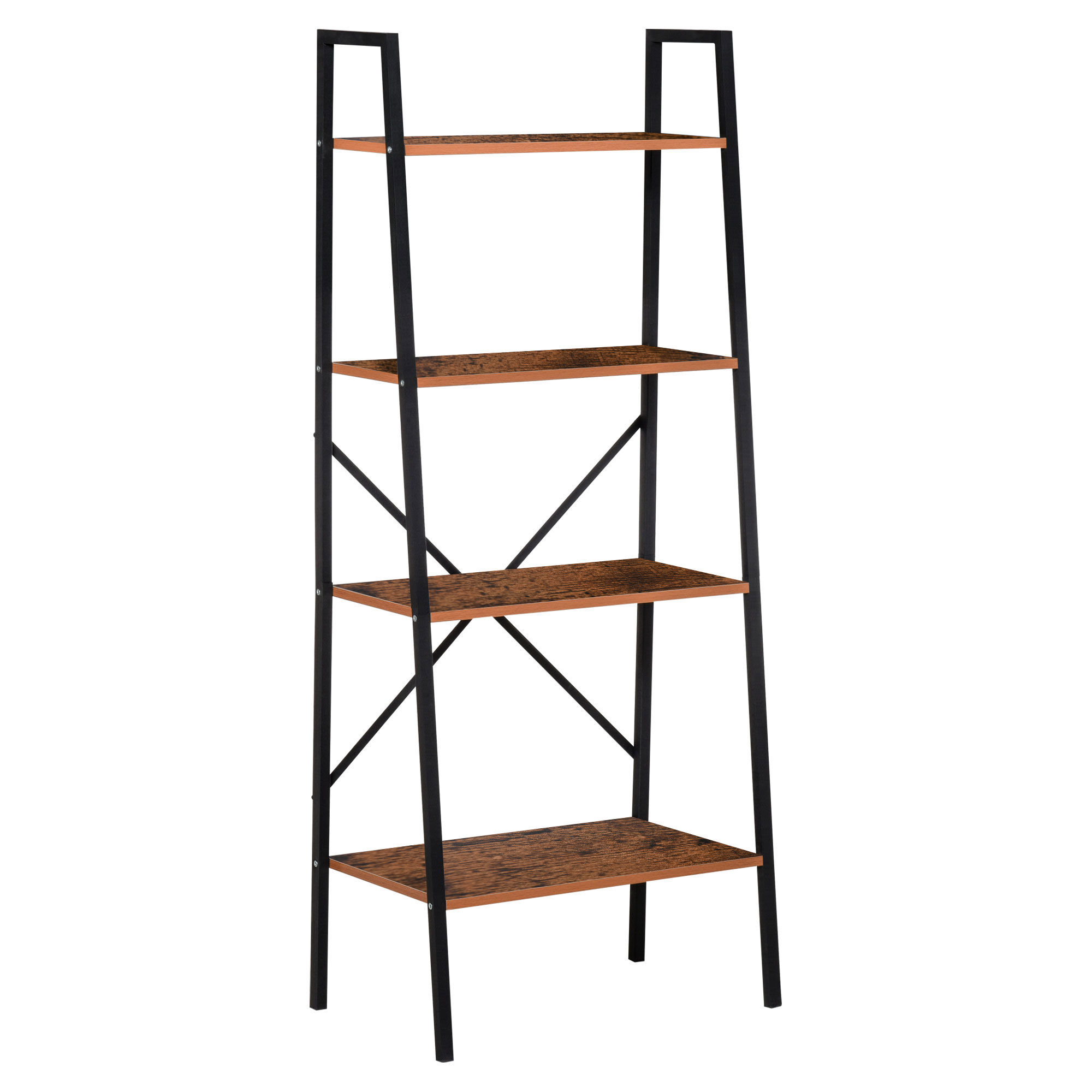 HOMCOM Vintage Ladder Book Shelf 4-Tier Storage Rack Black Vintage Wood Accent for Bathroom Living Room   Aosom.com