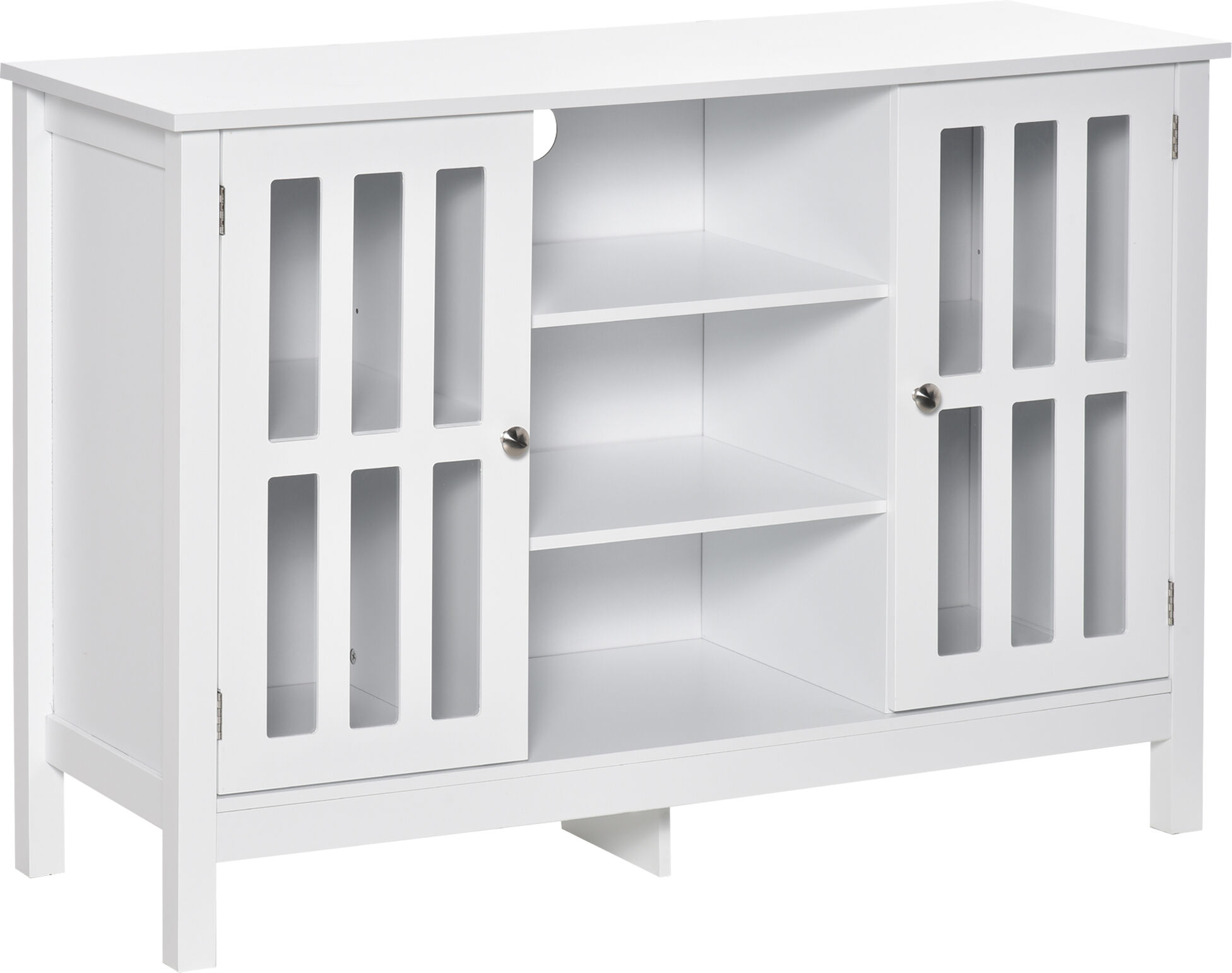 HOMCOM Modern Sideboard, Buffet Cabinet with Storage Shelves, Slatted Framed Doors and Cable Management Hole, White