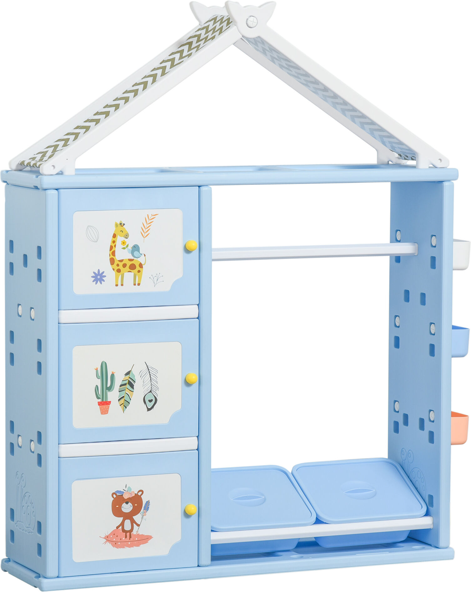 Qaba Blue Toy Organizer and Storage Bookshelf Multi-Functional with Cabinet Hanger Box and Basket Ideal for Childrens Room Organization   Aosom.com