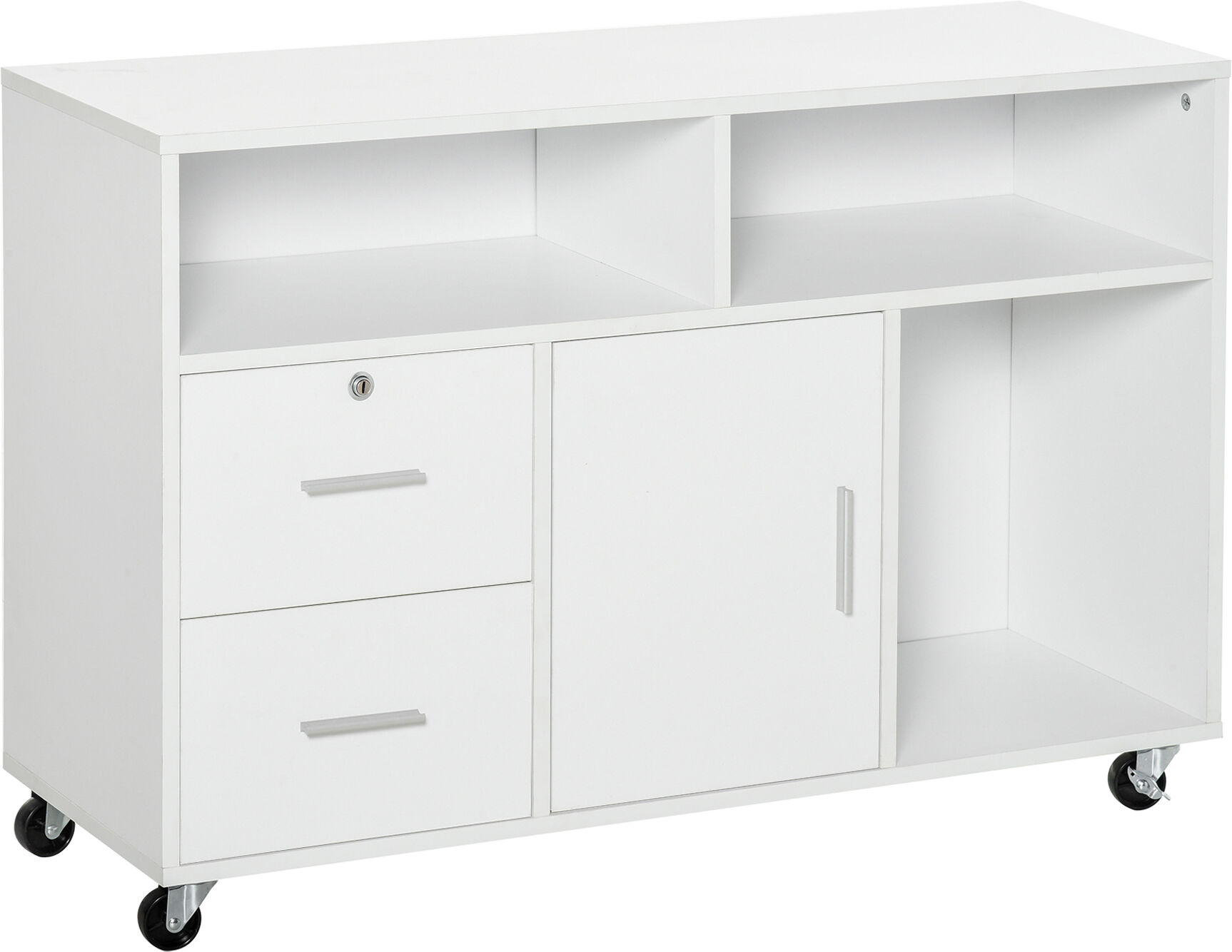 HOMCOM Printer Stand Home Office Mobile Cabinet Organizer Desktop with Caster Wheels, 2 Locking Breaks and Drawer, White