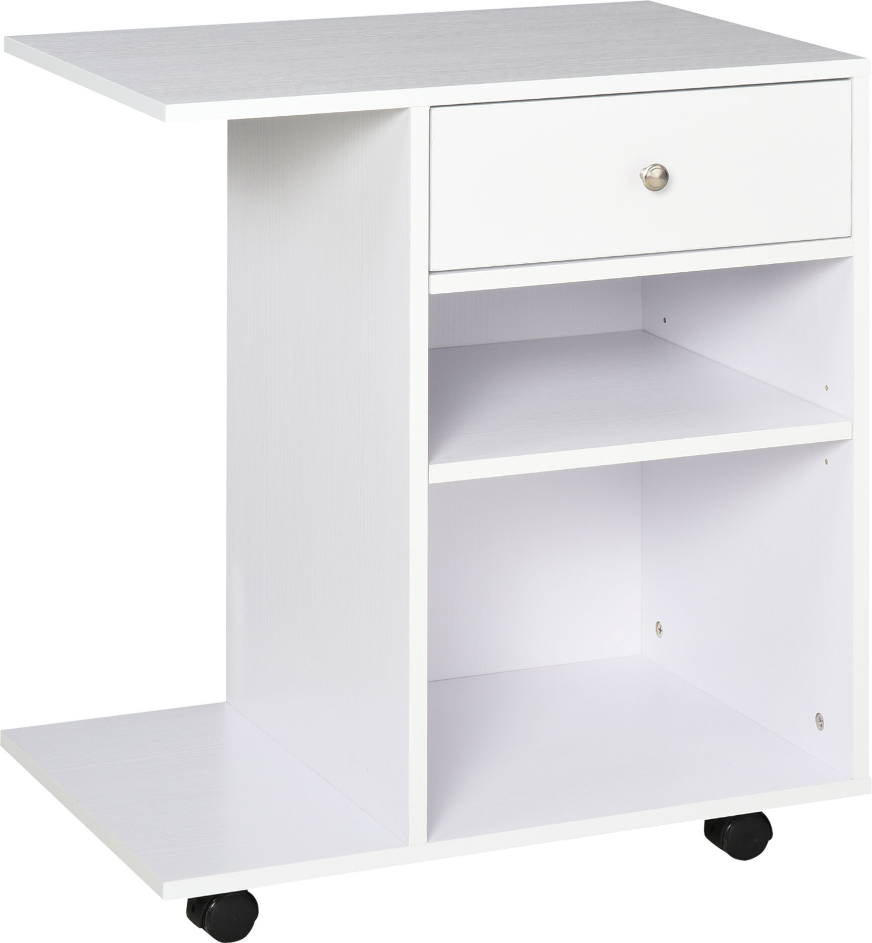 Vinsetto Rolling Printer Stand Desk with Wheels Adjustable Shelf Drawer CPU Holder White   Aosom.com