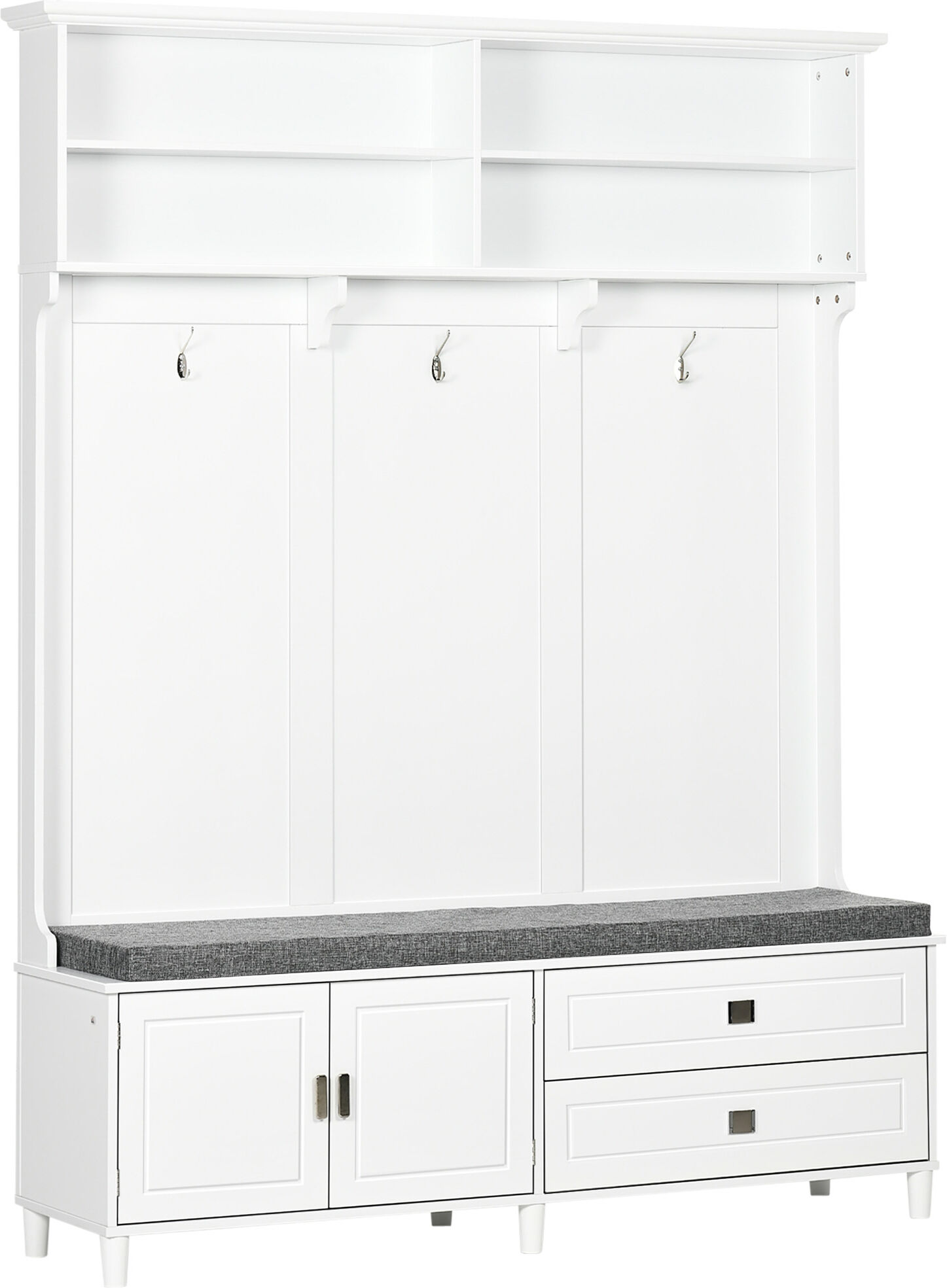 HOMCOM White Hall Tree with Storage Bench Entryway Coat Rack Accent Furniture with Shelves Cabinet Drawers for Hallway   Aosom.com