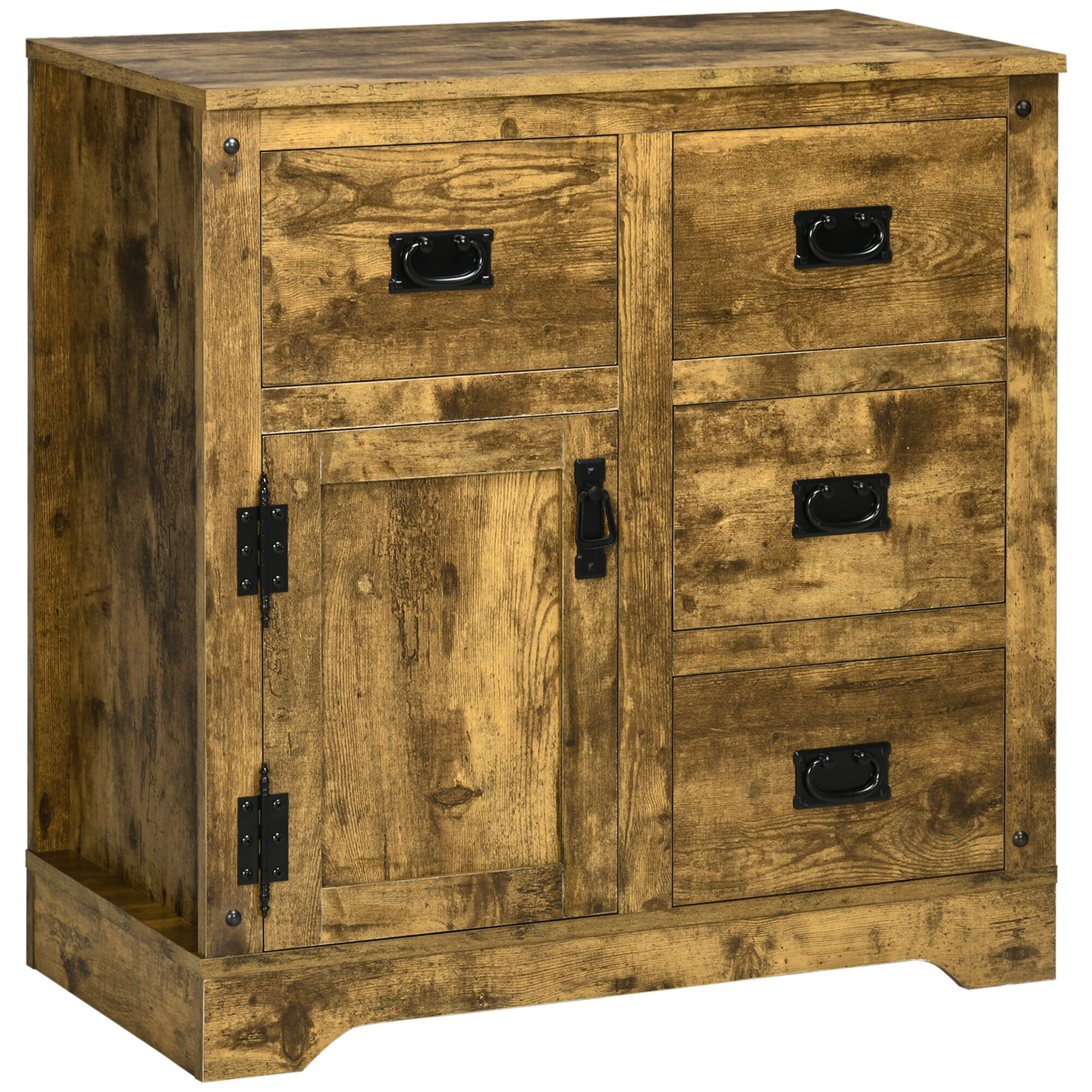 HOMCOM Rustic Brown Kitchen Cabinet Sideboard Buffet with 4 Drawers Cupboard for Dining Room   Aosom.com