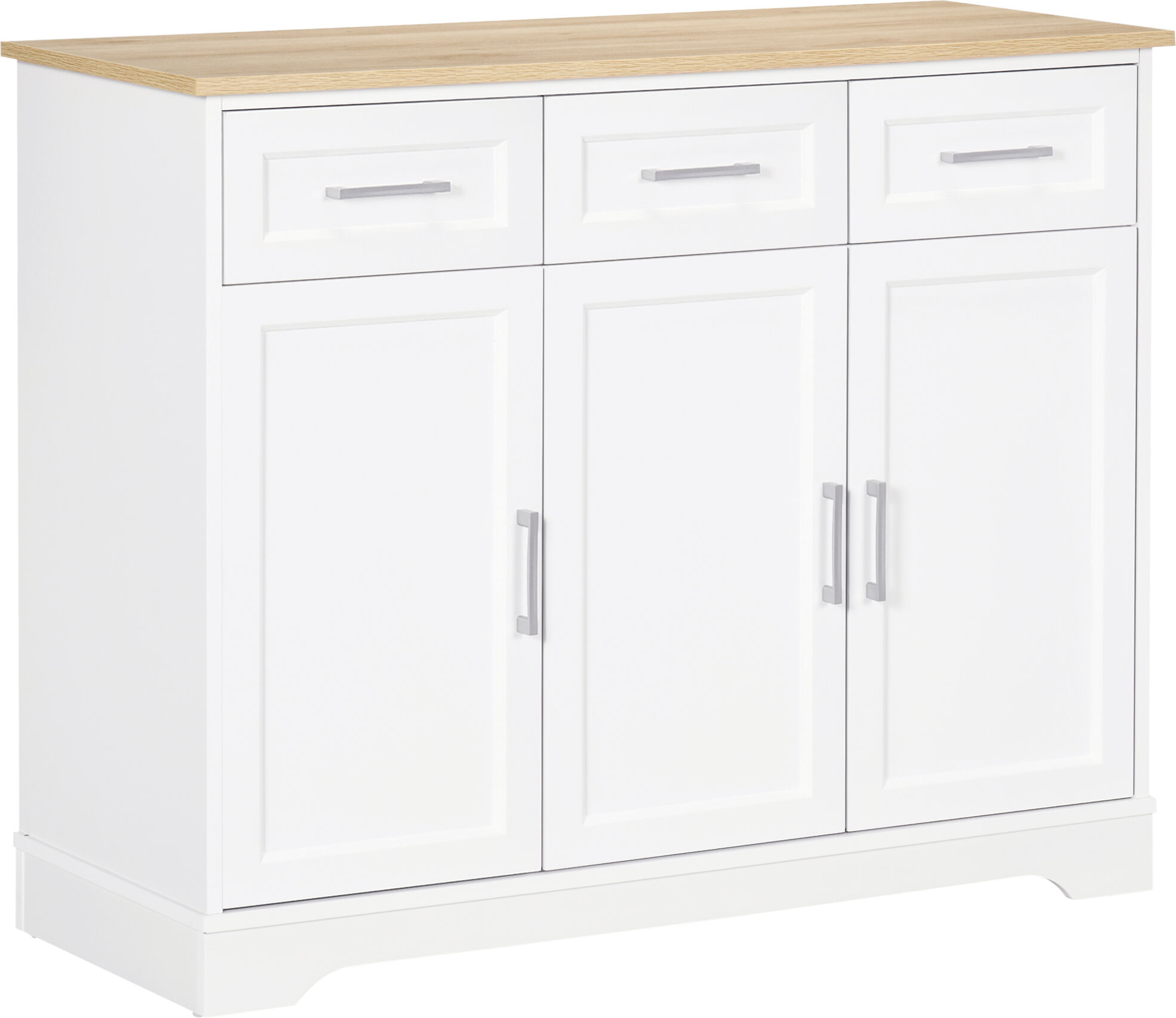 HOMCOM  Sideboard Buffet Cabinet, Kitchen Storage Cabinet with 3 Drawers, 3 Door Cabinets, Adjustable Shelf for Living Room, White