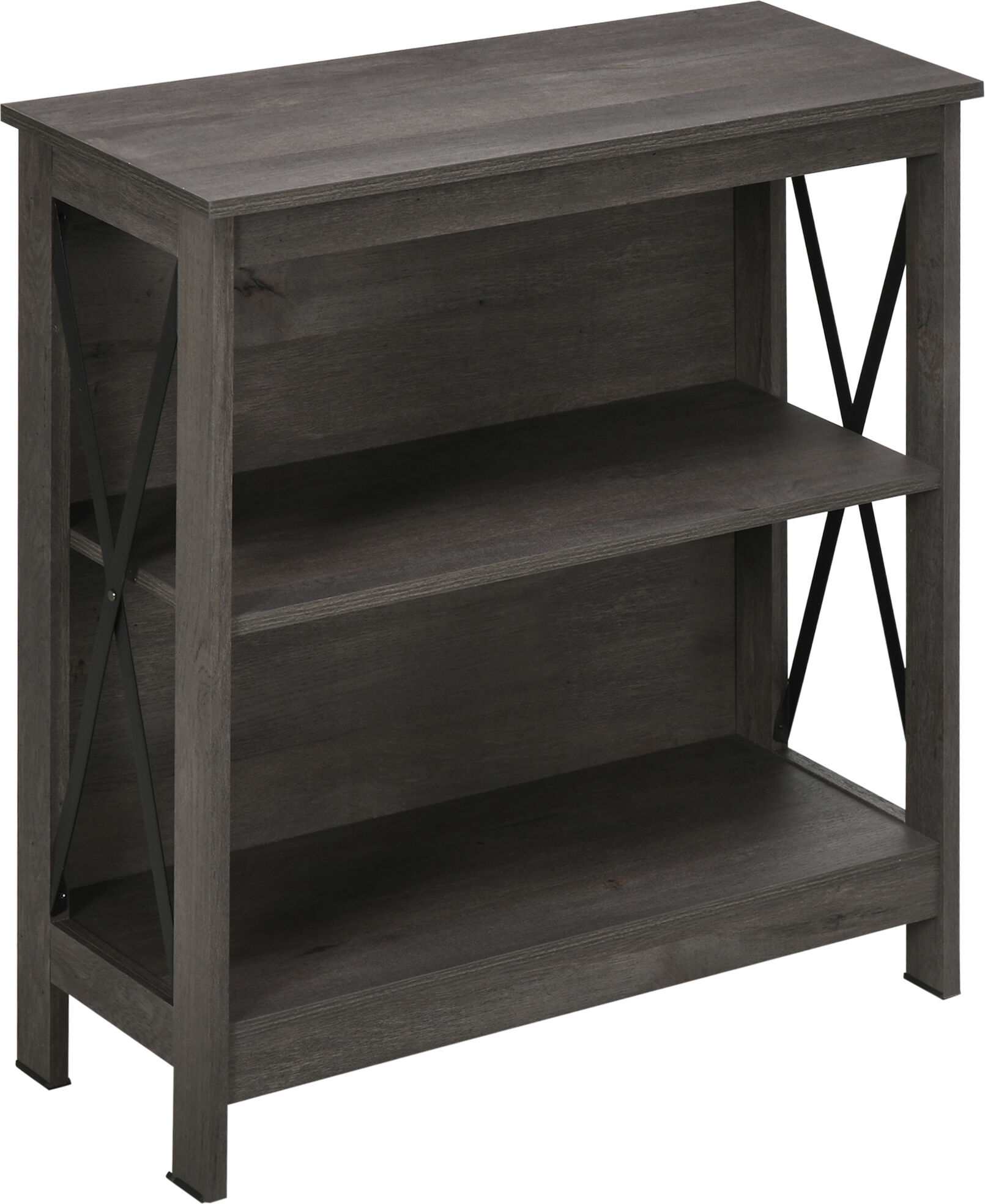 HOMCOM Industrial Style 2-Tier Bookcase Bookshelf Open Shelving Display Storage Unite with Metal X-Bar for Living Room Dining Room Study Office Dark