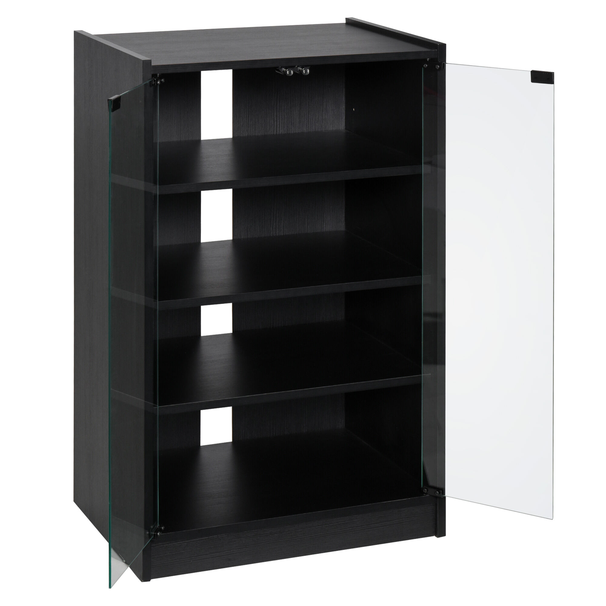 HOMCOM Media Stand Cabinet 5-Tier with Adjustable Shelves Tempered Glass Door for TV Gaming DVD Black   Aosom.com