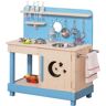 Outsunny Wooden Kids Kitchen with Pots and Pans, Storage Shelf Cabinet, Side Hanger, Sun, Moon, Star Pattern for 3+