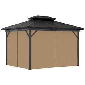 Outsunny 10' x 12' Hardtop Gazebo, Metal Roof Gazebo Canopy w/ Hook, Curtains and Netting included, Aluminum Frame, Dark Brown