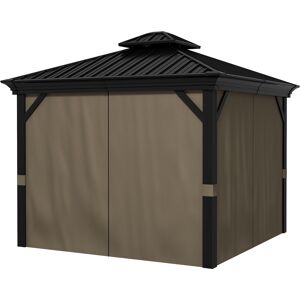 Outsunny 10x10 Gazebo Hardtop, with Curtains, Nettings, Metal Double Roof, Aluminum Frame and Hooks, for Garden, Patio, Dark Brown   Aosom.com