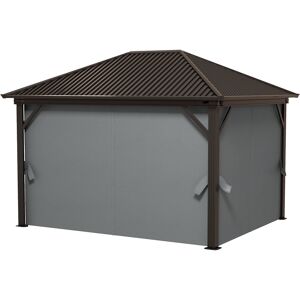 Outsunny 10' x 12' Hardtop Gazebo with Galvanized Steel Roof, Metal Canopy with Top Hook, Netting and Curtains, Dark Gray