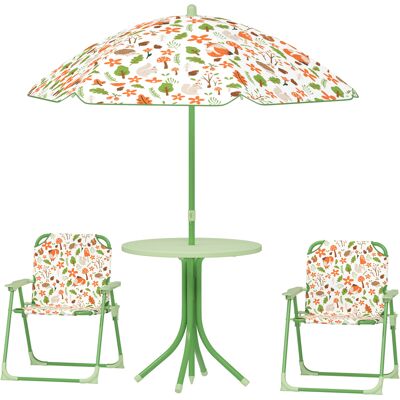 Qaba Kids Picnic Table and Chair Set, Outdoor Activity Table with Foldable Chairs, Removable Umbrella for Backyard, Green Qaba Kids Picnic Table and Chair Set, Outdoor Activity Table with Foldable Chairs, Removable Umbrella for Backyard, Green