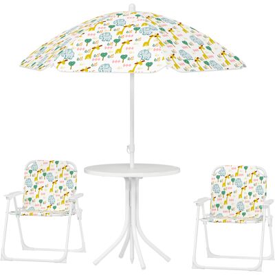 Qaba Kids Picnic Table and Chair Set, Outdoor Activity Table with Foldable Chairs, Removable Umbrella for Backyard, White Qaba Kids Picnic Table and Chair Set, Outdoor Activity Table with Foldable Chairs, Removable Umbrella for Backyard, White