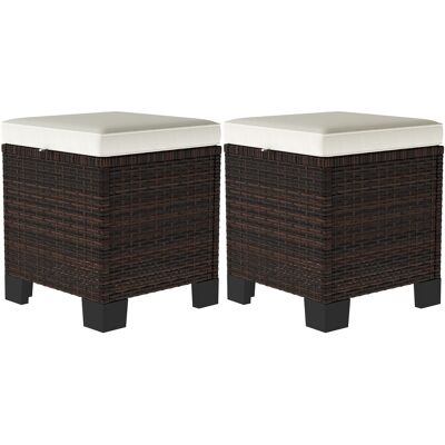 Outsunny 2 Pieces Wicker Outdoor Ottomans with Cushions, Rattan Ottoman Footrest & Side Table for Patio Yard Poolside, Beige Outsunny 2 Pieces Wicker Outdoor Ottomans with Cushions, Rattan Ottoman Footrest & Side Table for Patio Yard Poolside, Beige
