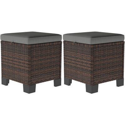 Outsunny 2 Pieces Wicker Outdoor Ottomans with Cushions, Rattan Ottoman Footrest & Side Table for Patio Yard Poolside, Gray Outsunny 2 Pieces Wicker Outdoor Ottomans with Cushions, Rattan Ottoman Footrest & Side Table for Patio Yard Poolside, Gray