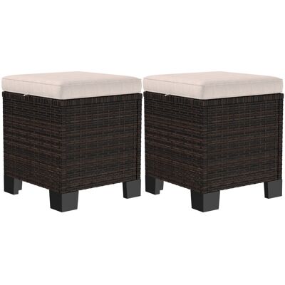 Outsunny 2 Pieces Wicker Outdoor Ottomans with Cushions, Rattan Ottoman Footrest & Side Table for Patio Yard Poolside, Cream Outsunny 2 Pieces Wicker Outdoor Ottomans with Cushions, Rattan Ottoman Footrest & Side Table for Patio Yard Poolside, Cream