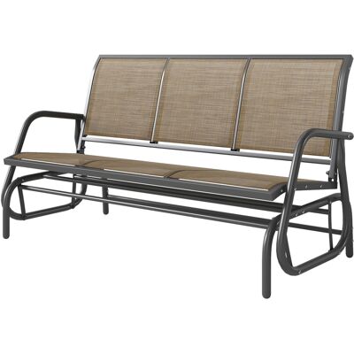 Outsunny 3-Person Outdoor Patio Glider Bench, Porch Glider Swing with 3 Seats, Breathable Mesh Fabric, Metal Frame, Brown Outsunny 3-Person Outdoor Patio Glider Bench, Porch Glider Swing with 3 Seats, Breathable Mesh Fabric, Metal Frame, Brown