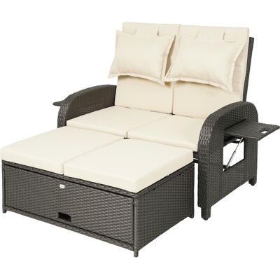 Outsunny Patio Rattan Daybed, Wicker Outdoor Daybed with Storage Ottoman, Loveseat with Adjustable Backrest, Side Tables, Beige Outsunny Patio Rattan Daybed, Wicker Outdoor Daybed with Storage Ottoman, Loveseat with Adjustable Backrest, Side Tables, Beige