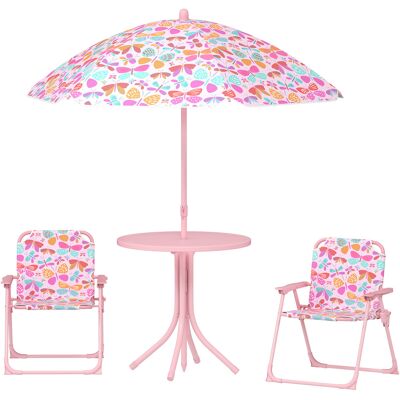 Qaba Kids Picnic Table and Chair Set, Outdoor Table with Foldable Chairs, Removable Umbrella, Pink Qaba Kids Picnic Table and Chair Set, Outdoor Table with Foldable Chairs, Removable Umbrella, Pink