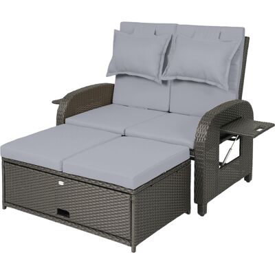 Outsunny Patio Rattan Daybed, Wicker Outdoor Daybed with Storage Ottoman, Loveseat w/ Adjustable Backrest, Side Tables, Gray Outsunny Patio Rattan Daybed, Wicker Outdoor Daybed with Storage Ottoman, Loveseat w/ Adjustable Backrest, Side Tables, Gray