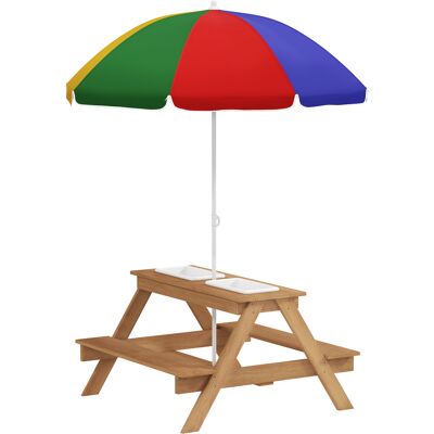 Qaba Wooden Outdoor Kids Picnic Table with Removable Umbrella, Children Sand and Water Activity Table for Patio, Mixed Color Qaba Wooden Outdoor Kids Picnic Table with Removable Umbrella, Children Sand and Water Activity Table for Patio, Mixed Color