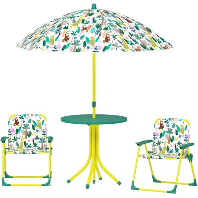 Qaba Kids Picnic Table, Kids Table and Chair Set with 2 Folding Chairs and Umbrella for Backyard, Garden, Patio, Green Qaba Kids Picnic Table, Kids Table and Chair Set with 2 Folding Chairs and Umbrella for Backyard, Garden, Patio, Green
