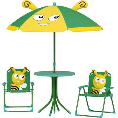 Qaba Kids Picnic Table and Chair Set, Outdoor Activity Table with Foldable Chairs, Height Adjustable Umbrella, Green Qaba Kids Picnic Table and Chair Set, Outdoor Activity Table with Foldable Chairs, Height Adjustable Umbrella, Green