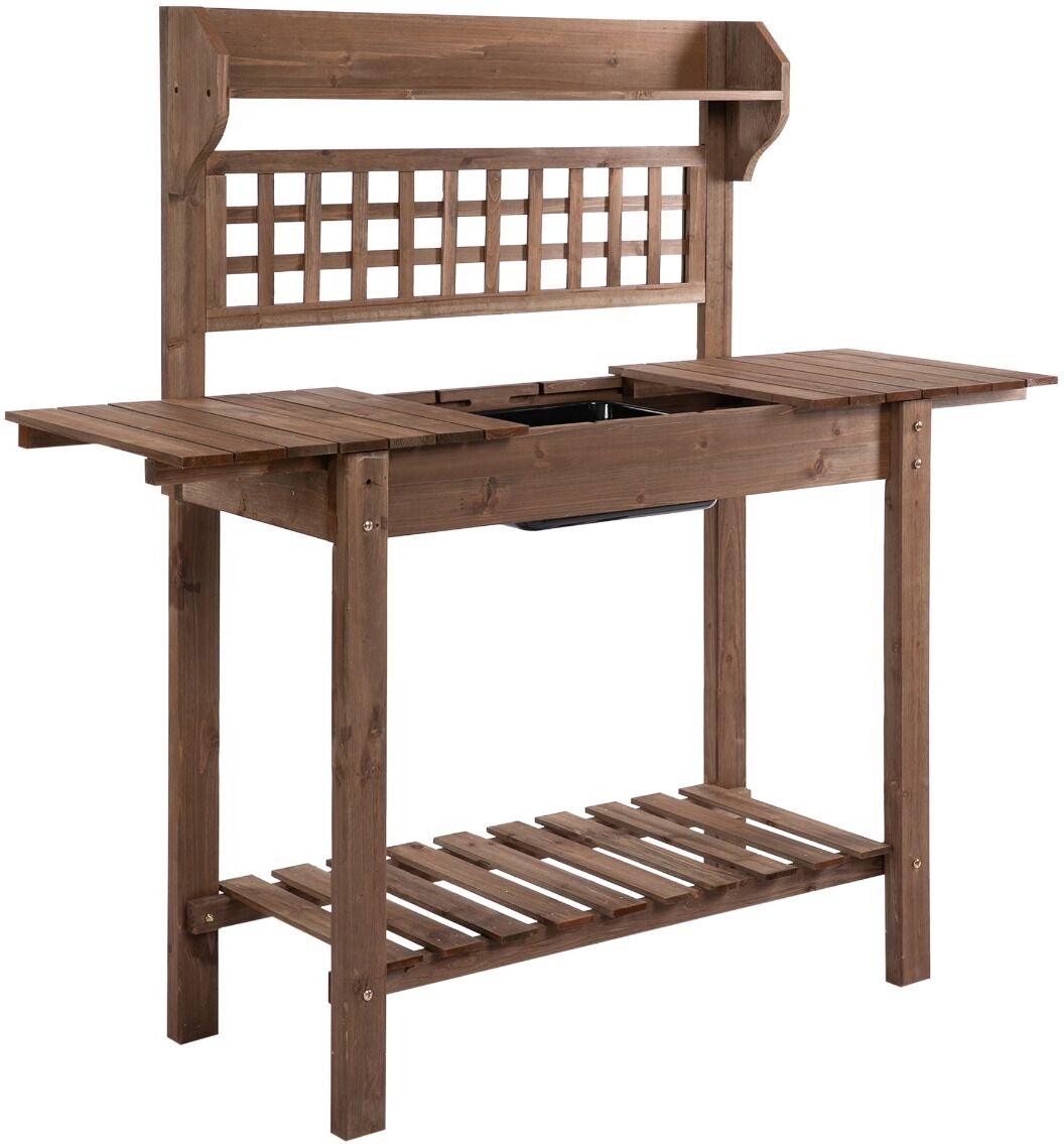 Outsunny Wooden Potting Station: Bench with Storage & Sliding Tabletop for Gardening Ease   Aosom.com