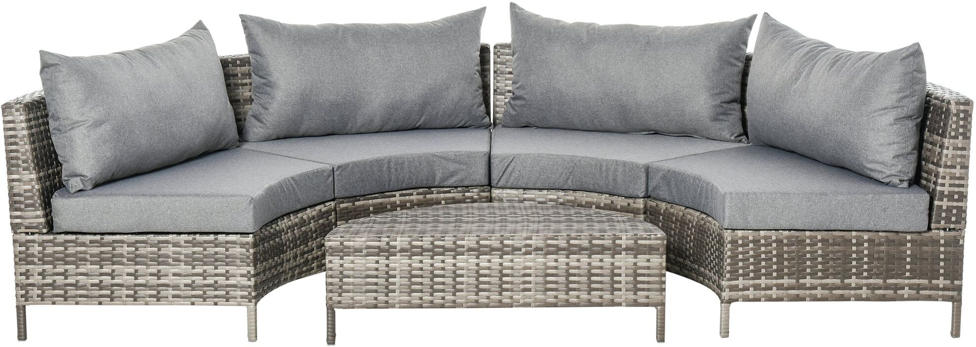 Outsunny 5PC Outdoor Patio Furniture Set Garden Grey Rattan Wicker Sectional Sofa Cushioned Half-Moon Seat Deck Pillow   Aosom.com