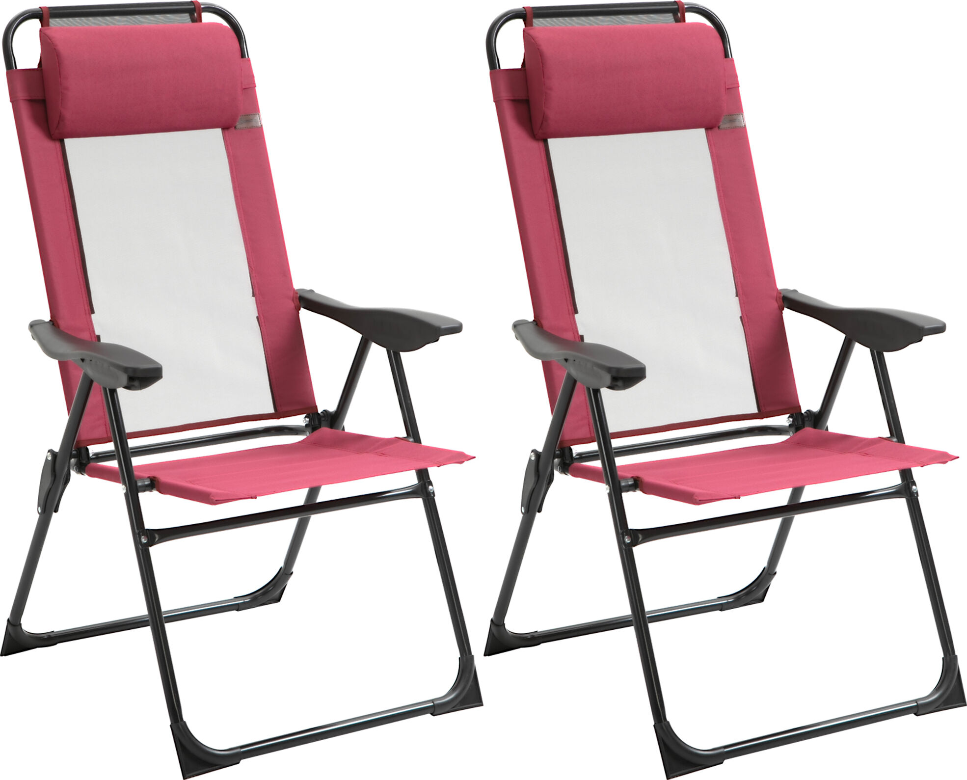 Outsunny Set of 2 Portable Folding Recliner Outdoor Patio Chaise Lounge Chair with Adjustable Backrest, Red