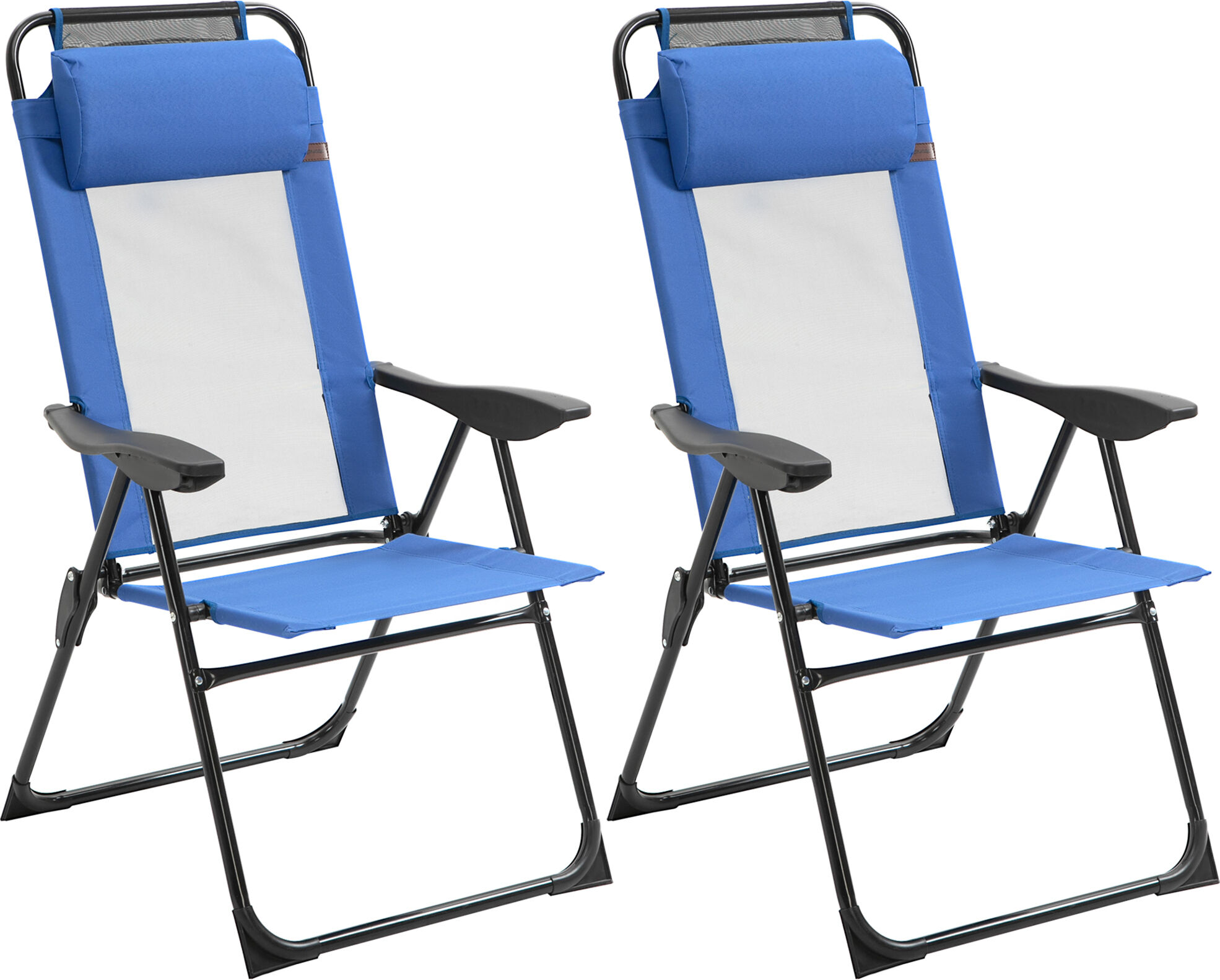 Outsunny Set of 2 Portable Folding Recliner Outdoor Patio Chaise Lounge Chair with Adjustable Backrest, Blue