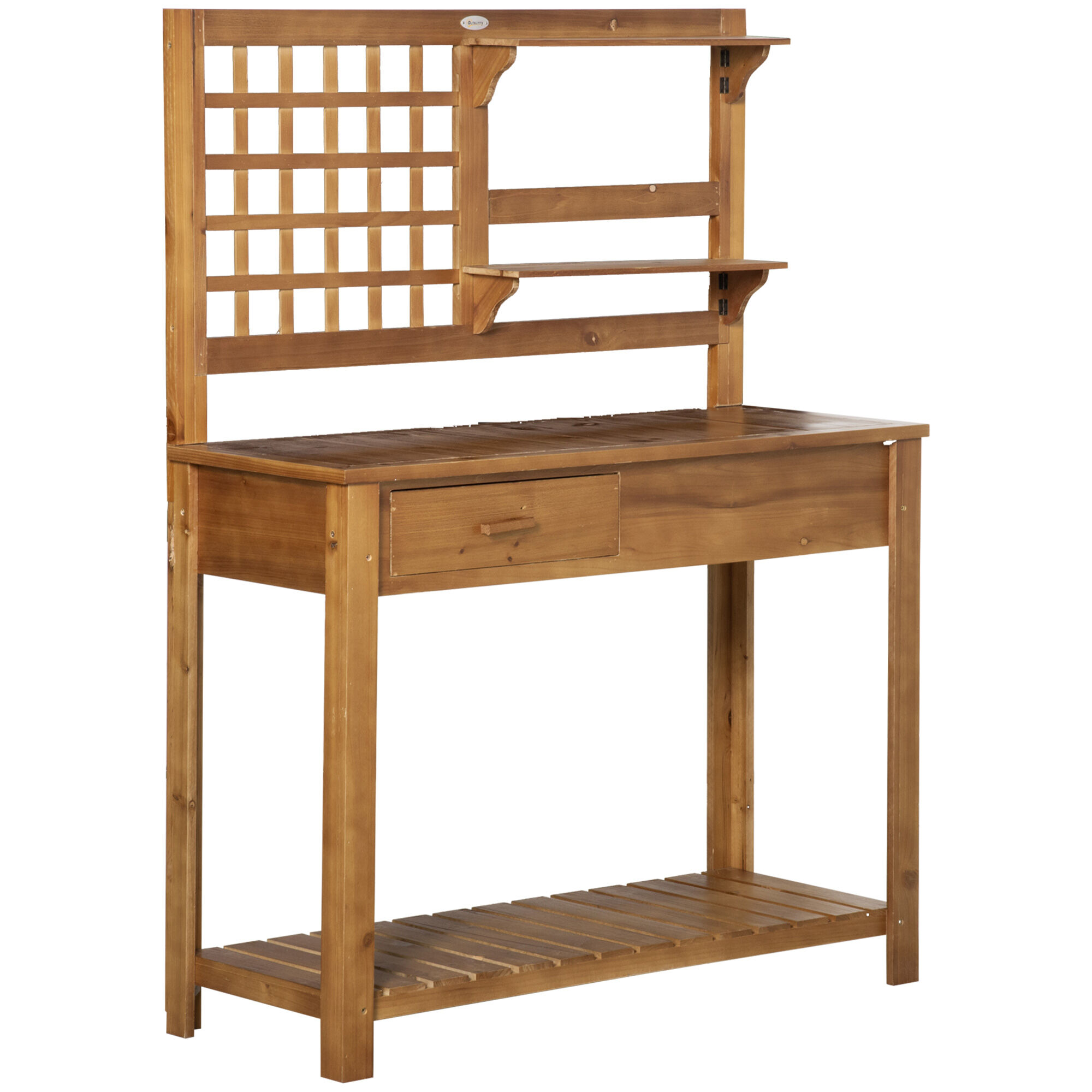 Outsunny Outdoor Wooden Potting Bench Table with Shelves Drawer Workstation Brown   Aosom.com