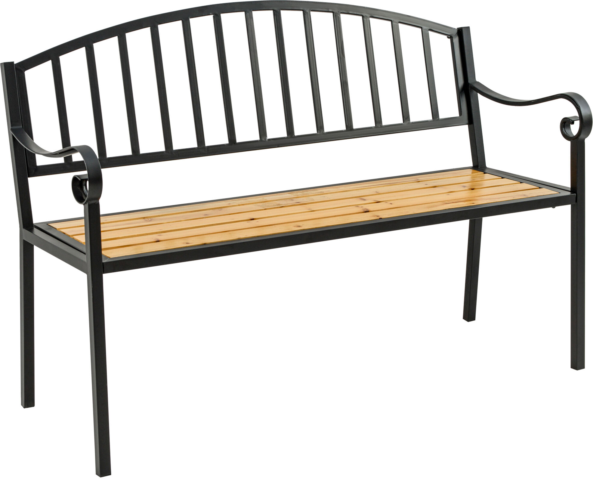 Outsunny 50" Garden Bench, Patio Loveseat with Antique Backrest, Wood Seat and Steel Frame for Backyard or Porch