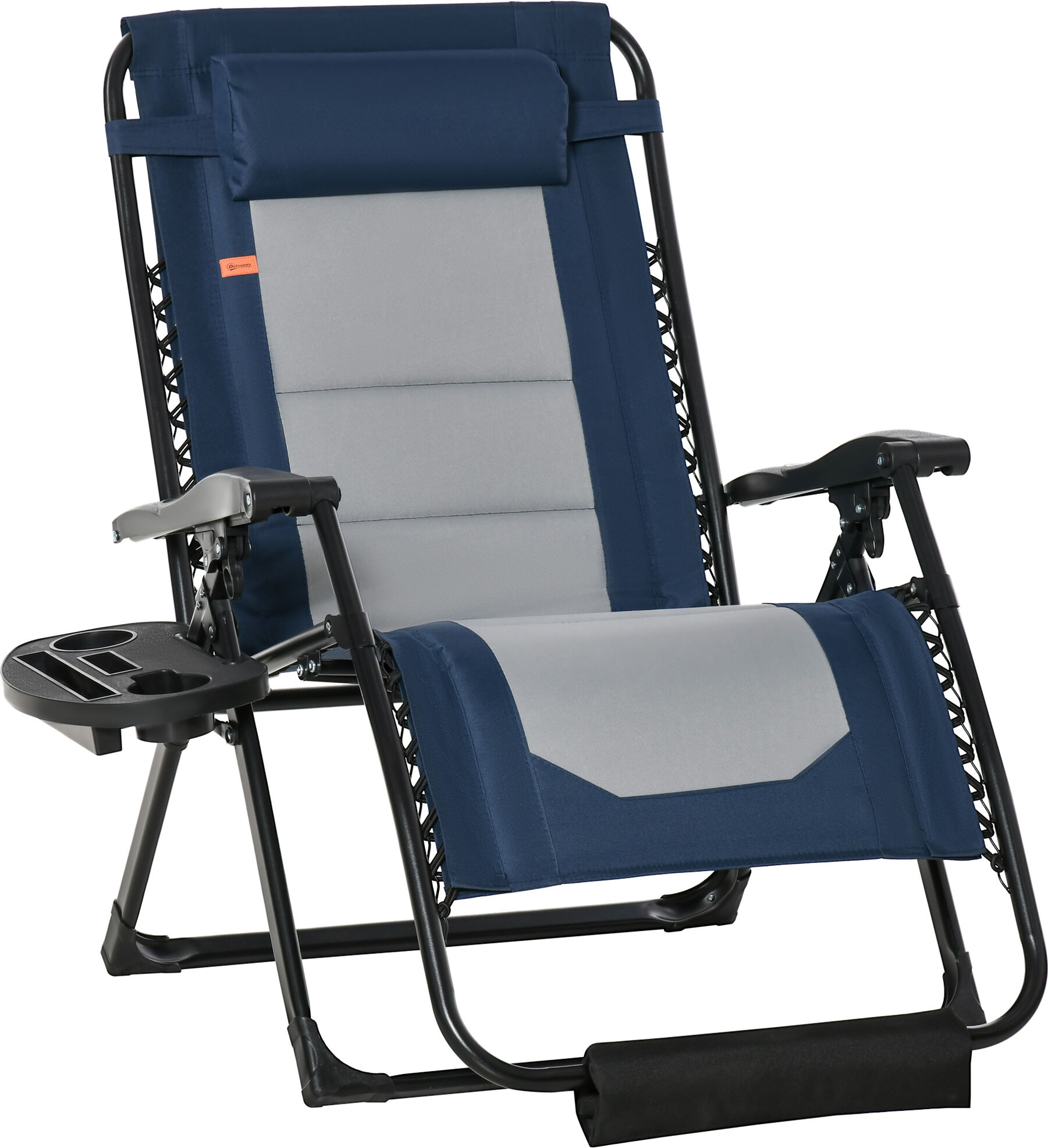 Outsunny Zero Gravity Recliner Chair Folding Patio Lounger with Cup Holder Headrest Footrest Blue Poolside Camping   Aosom.com