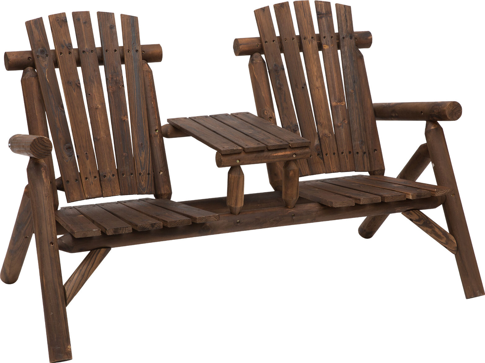 Outsunny Wood Adirondack Patio Chair Bench with Center Coffee Table, Perfect for Lounging and Relaxing Outdoors Carbonized