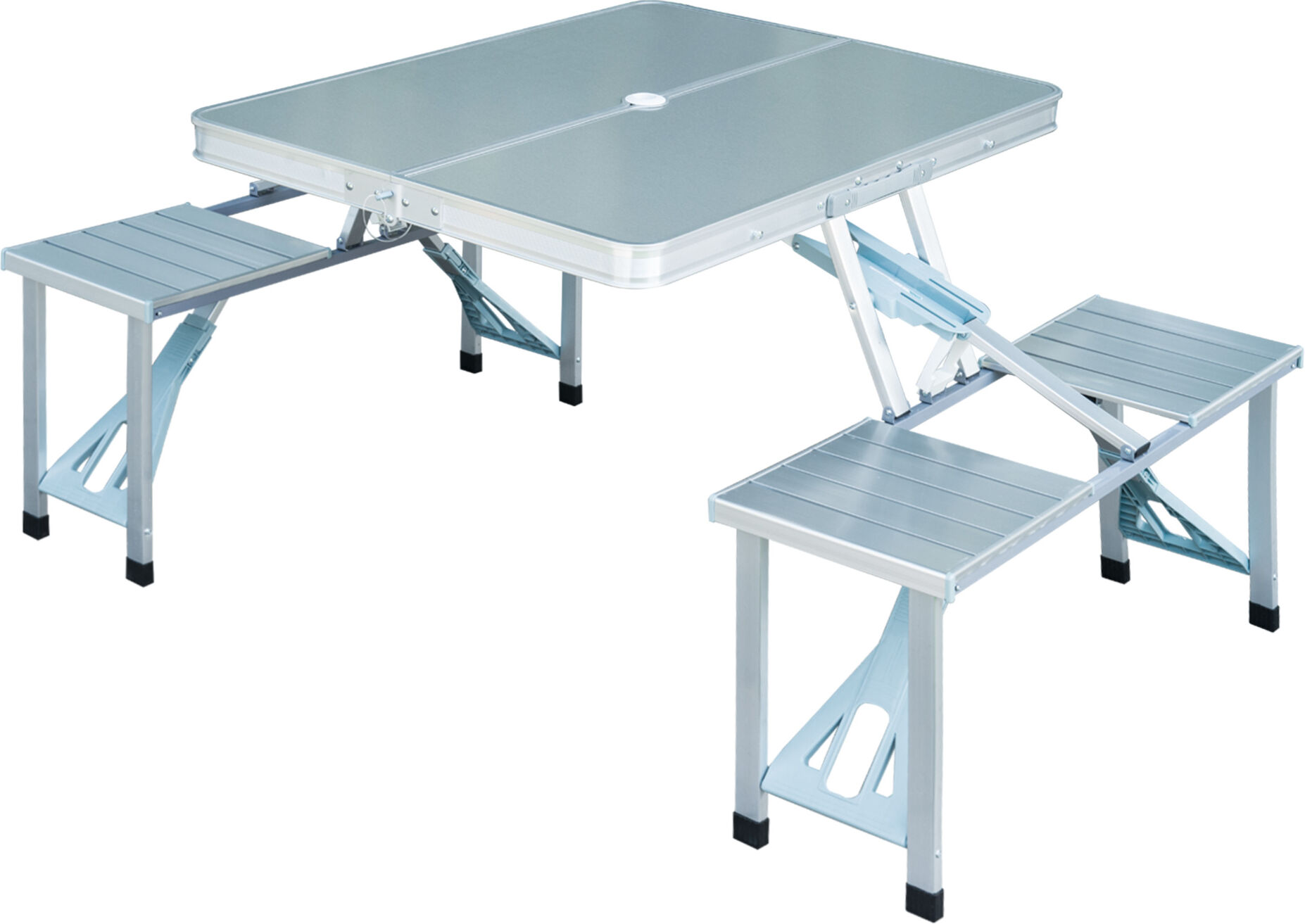 Outsunny 38" Camping Table and Chairs, Foldable with 4 seat Aluminum picnic Table / Outdoor Portable Suitcase for BBQ, Silver   Aosom.com