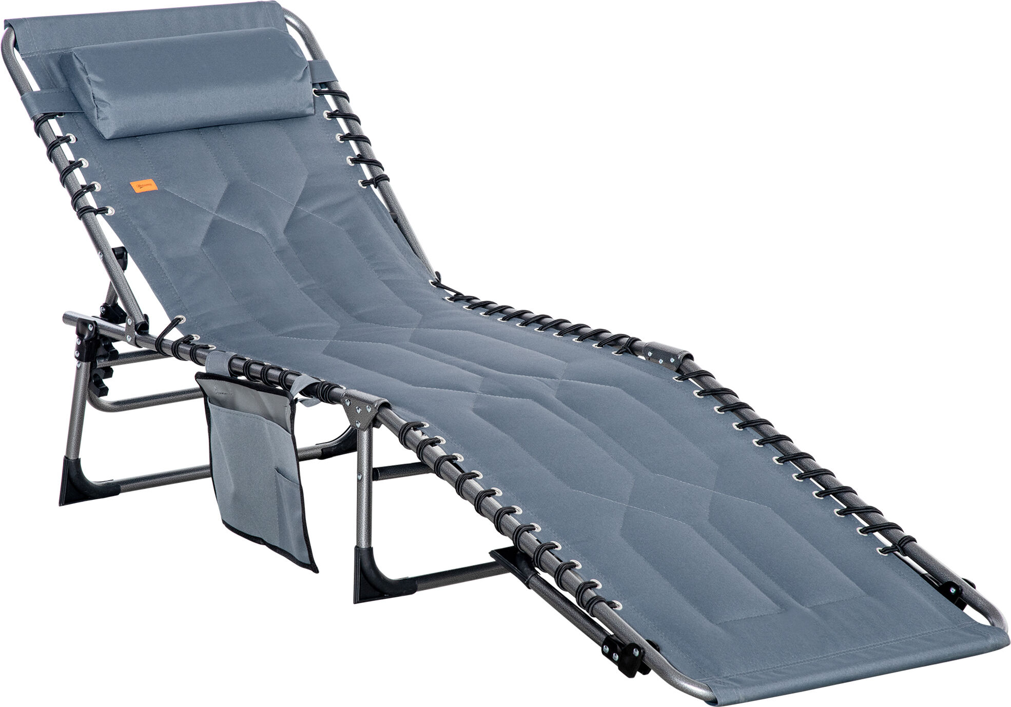 Outsunny Folding Chaise Lounge Chair, Padded Reclining Chair with 5-position Backrest, Pillow and Pocket for Deck, Beach, Lawn and Sunbathing, Grey