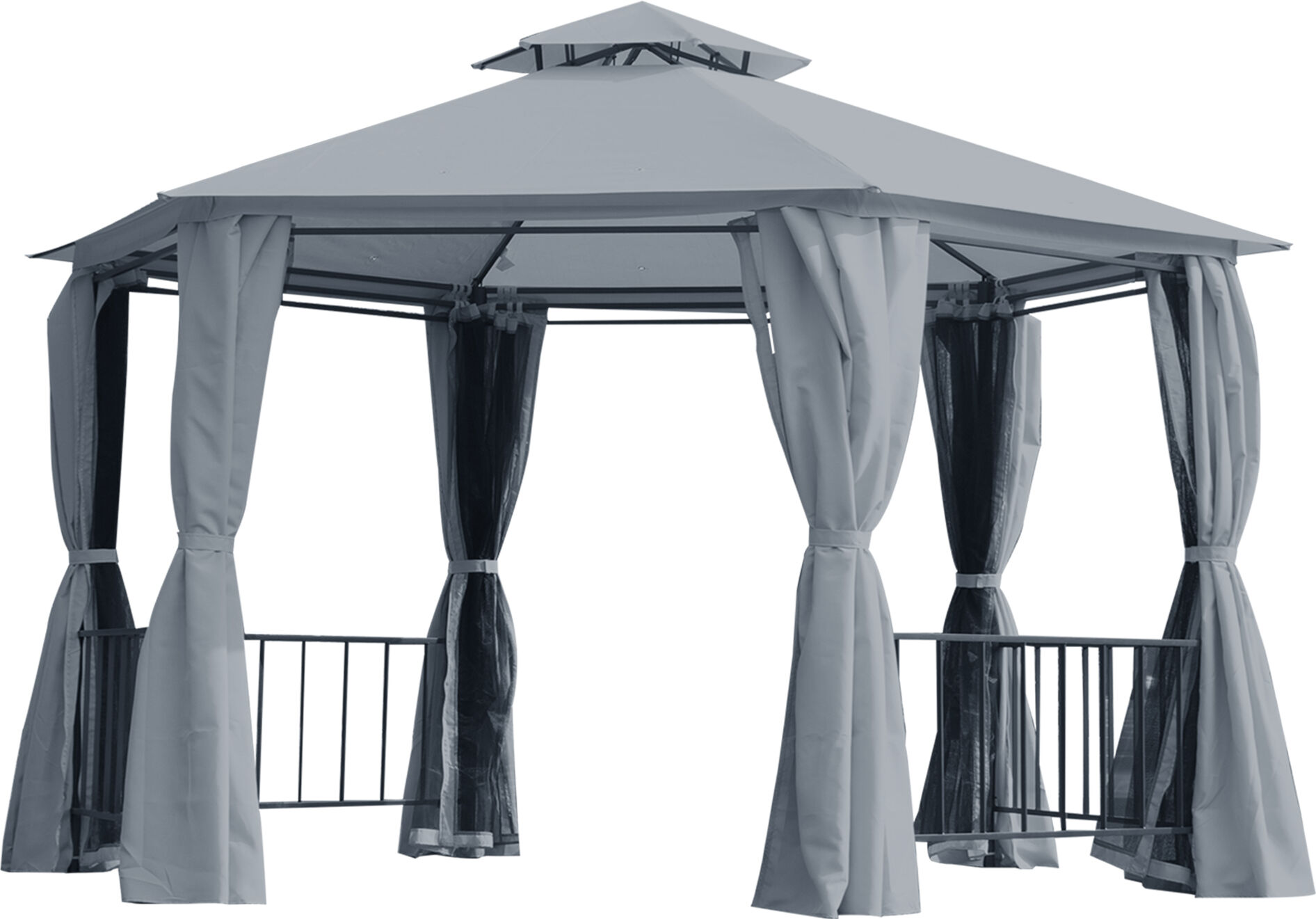 Outsunny 13' x 13' Party Tent, 2 Tier Hexagon Patio Canopy, Curtains, Double Vented Roof Gazebo, UV and Water Protection, Large Floor Space, Grey