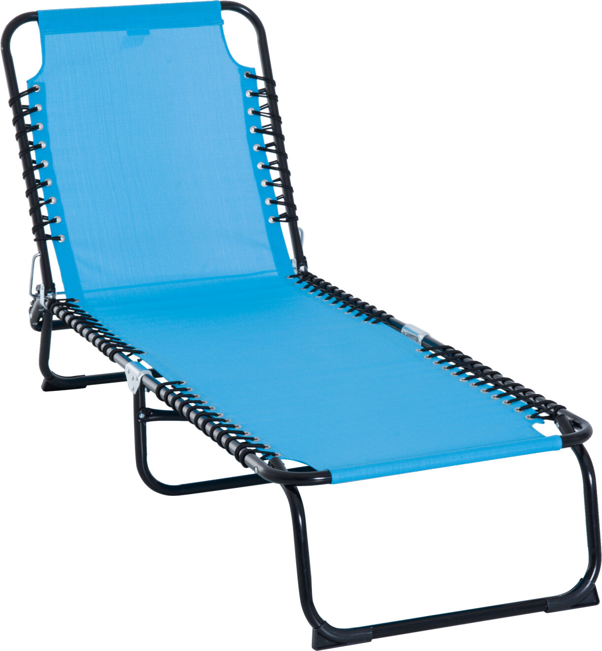 Outsunny Foldable Chaise Lounge, 4-Position Portable Reclining, Breathable Mesh for Outdoor Patio Adjustable Sleeping Bed - Light Blue   Aosom.com