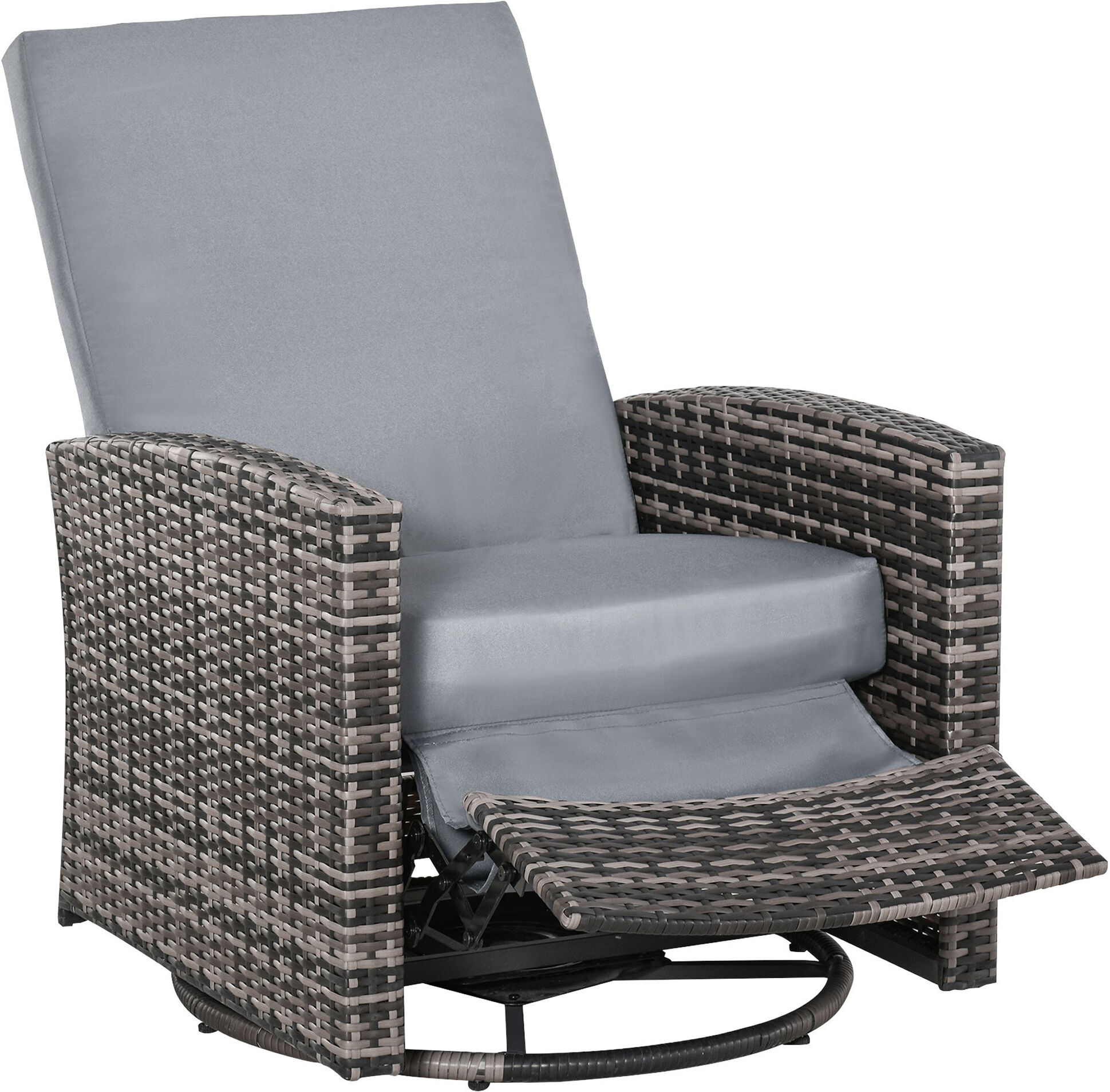 Outsunny Patio Wicker Recliner Swivel Chair with Footrest Cushioned Grey for Outdoor Comfort   Aosom.com