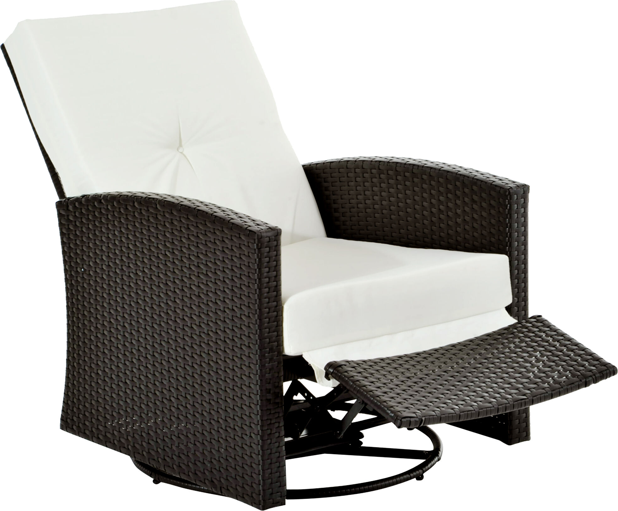 Outsunny Patio Wicker Recliner Chair with Footrest, Outdoor PE Rattan 360° Swivel Chair with Soft Cushion, Lounge Chair for Patio, Garden, White