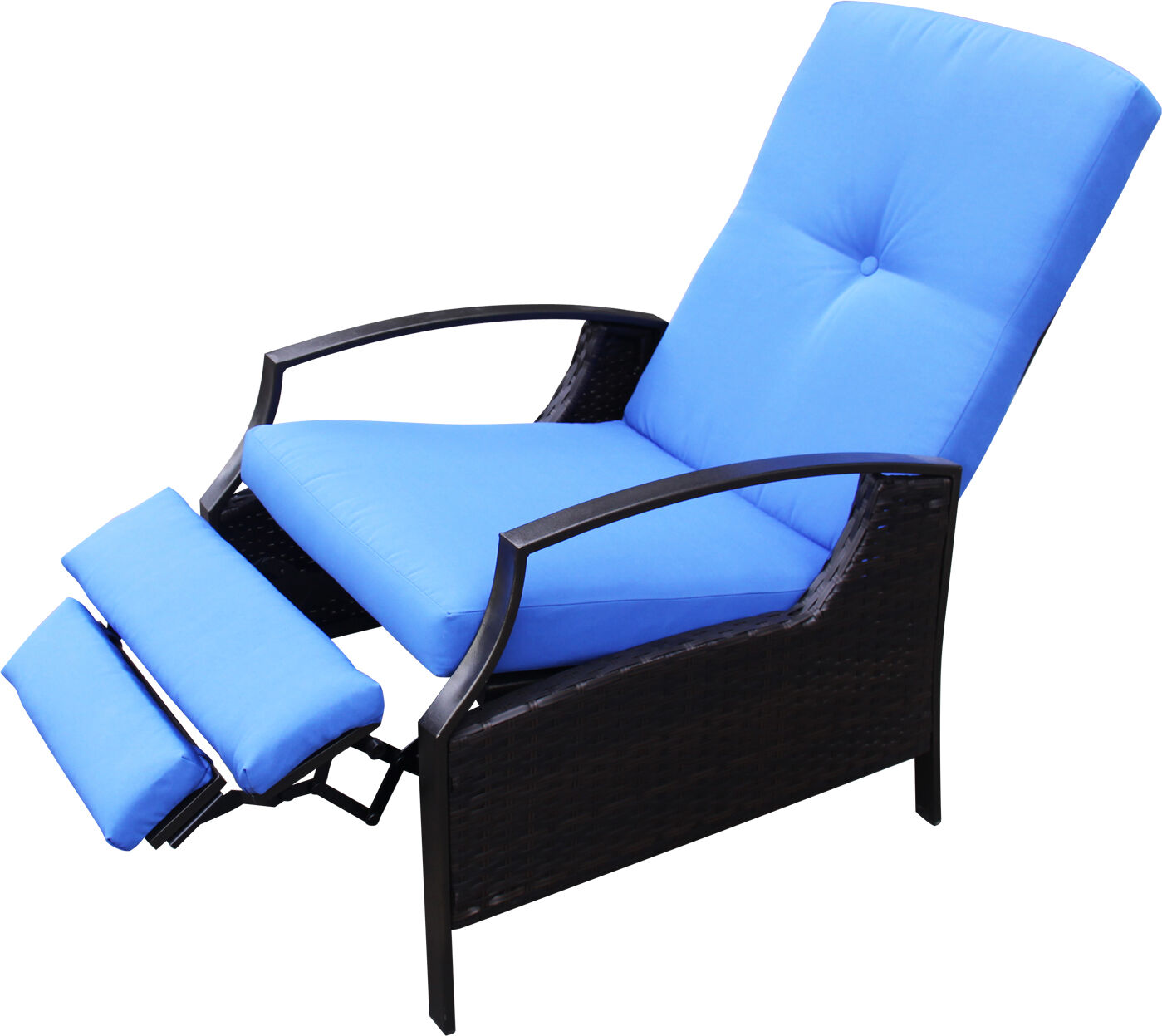 Outsunny Rattan Adjustable Recliner Chair with Hand-Woven All-Weather Wicker for Patio, Outdoor, Garden, Poolside, Blue