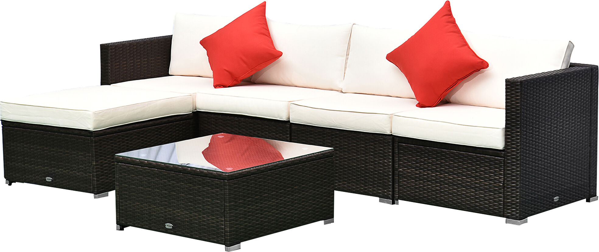 Outsunny 6-Piece White Rattan Couch Set, Outdoor Patio Wicker Furniture with Removable Cushions & Glass Coffee Table   Aosom.com